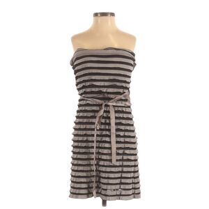 Ariella Cocktail Party Dress Size M Black Gray Striped Mini Waist Tie Stretch